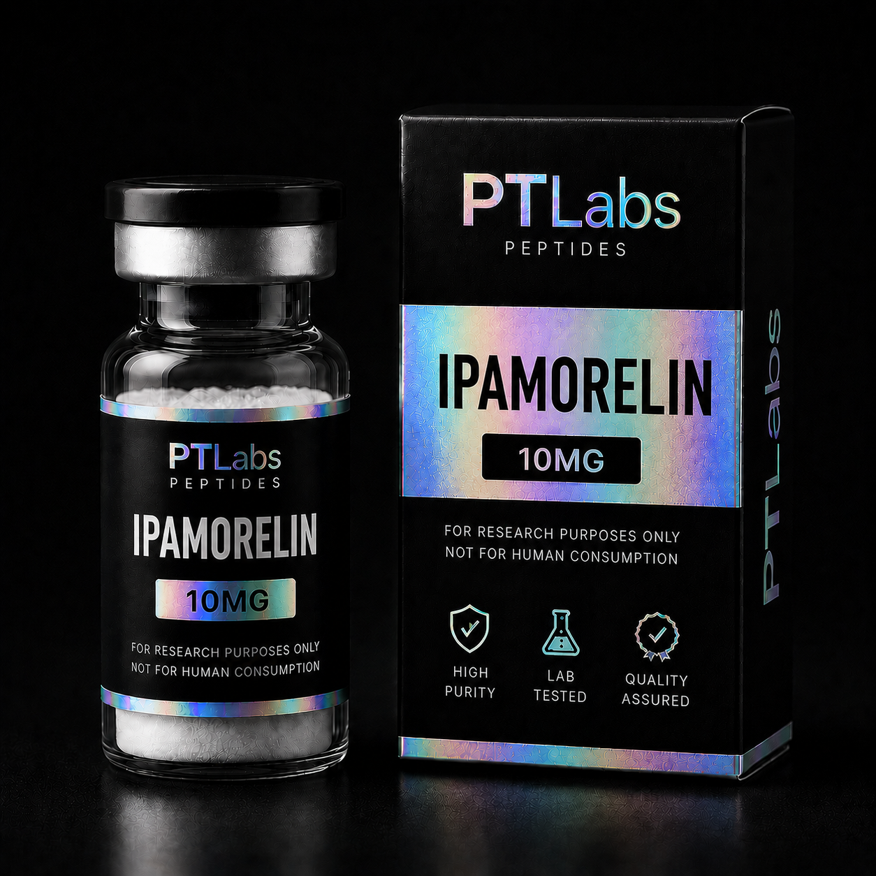 PTLabs Ipamorelin 10mg vial and product packaging