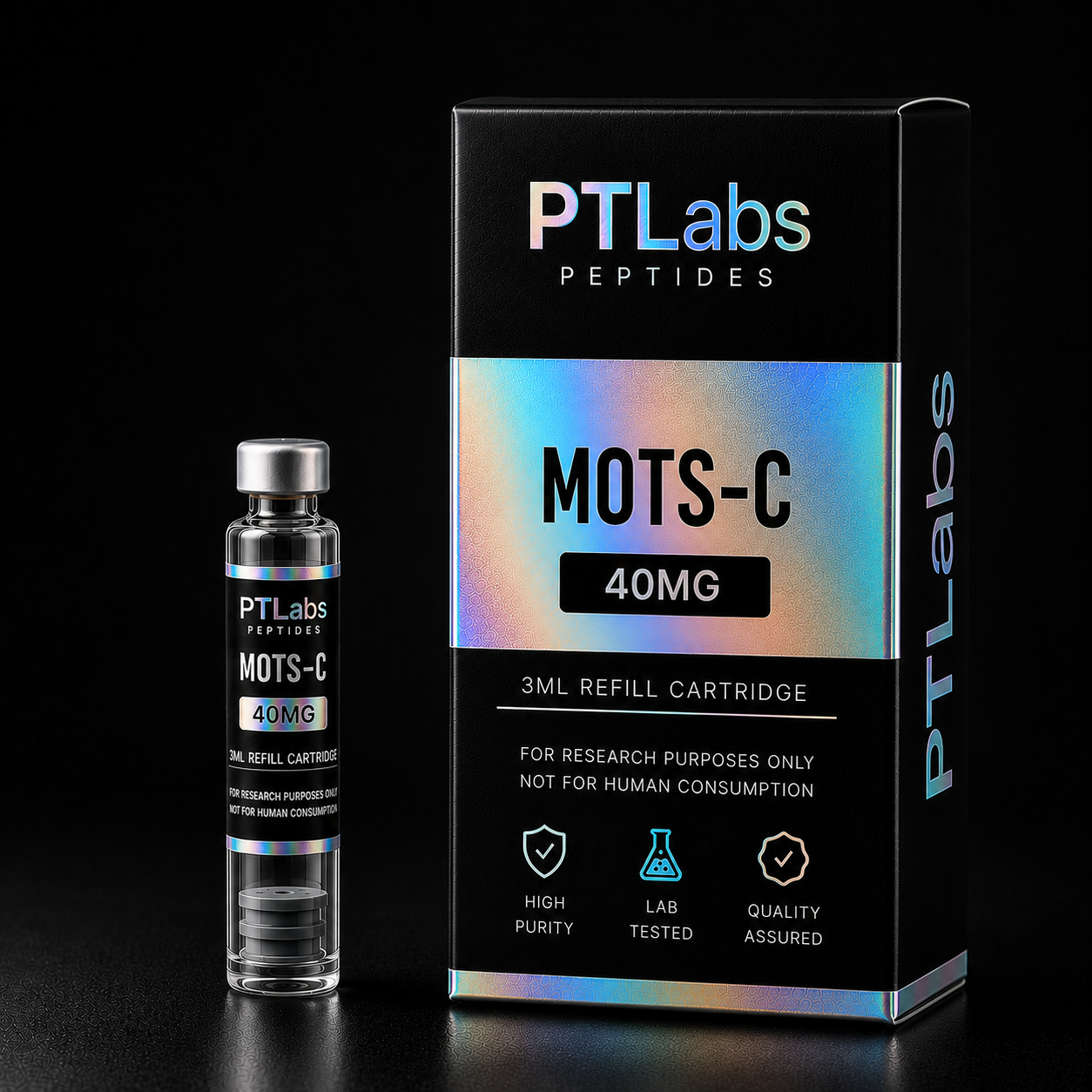 PTLabs MOTS-c 40mg 3ml refill cartridge and product packaging