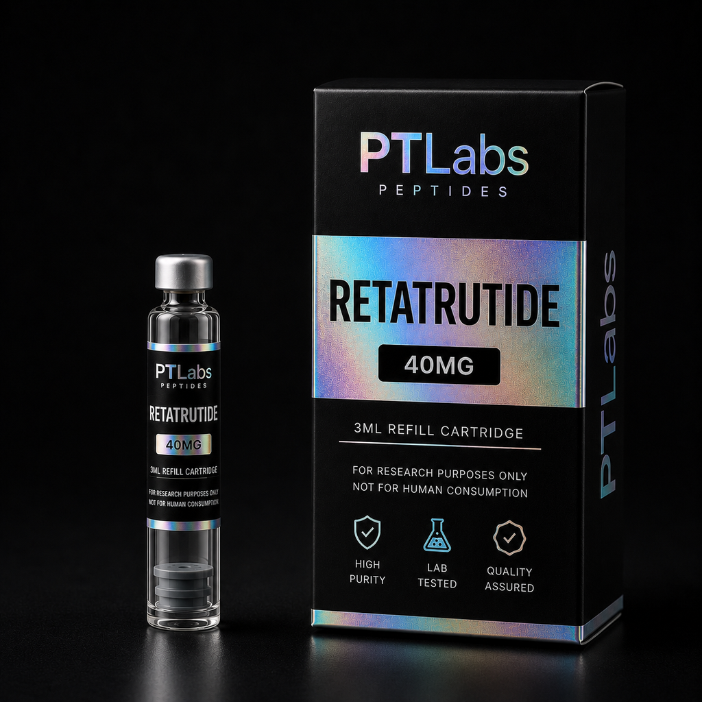 PTLabs Retatrutide 40mg 3ml refill cartridge and product packaging