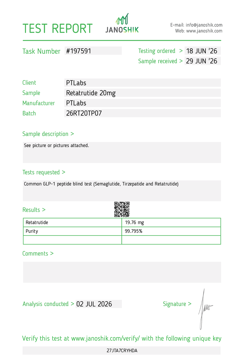 Retatrutide 20mg Refill Cartridge | PTLabs Peptides