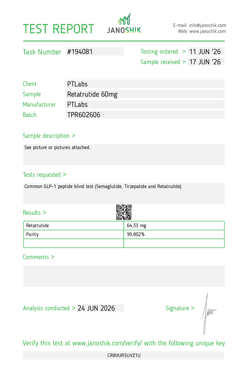 Retatrutide 60mg Refill Cartridge | PTLabs Peptides