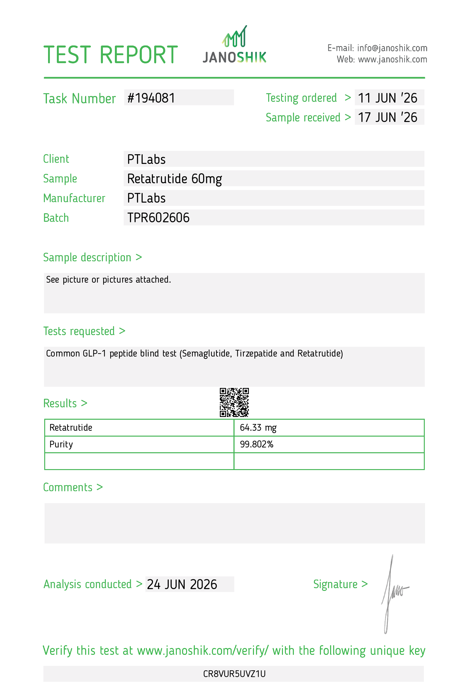 Retatrutide 60mg Refill Cartridge | PTLabs Peptides