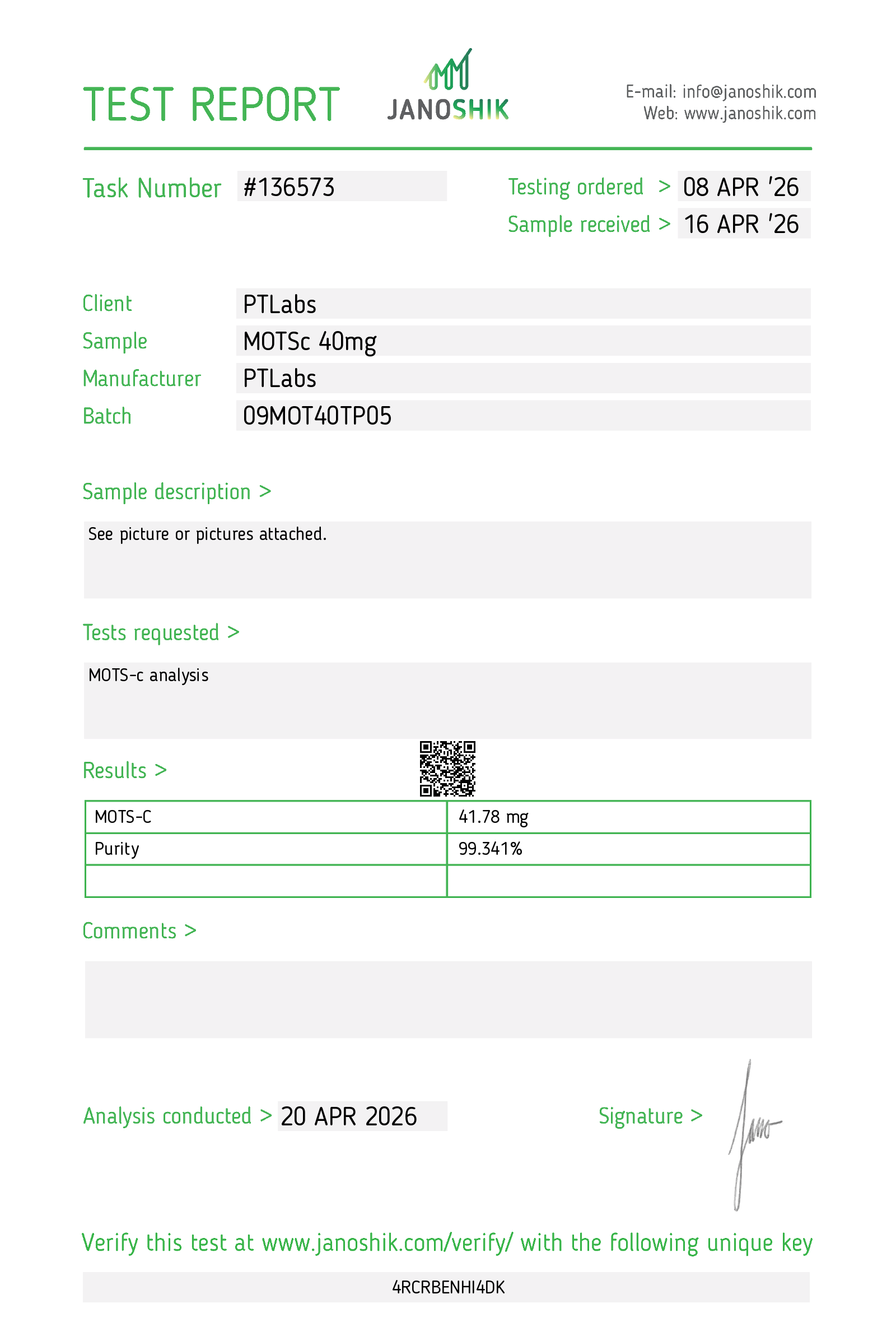 MOTS-C 40mg Loaded Pen | PTLabs Peptides